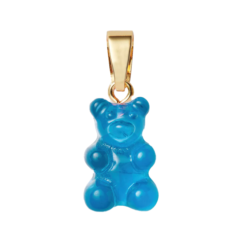 The nostalgia bear pendant with classic connector in gold and azure colour from the brand CRYSTAL HAZE