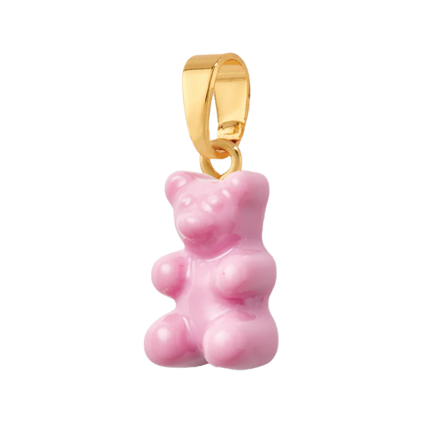 The nostalgia bear pendant with classic connector in gold and candy pink colour from the brand CRYSTAL HAZE