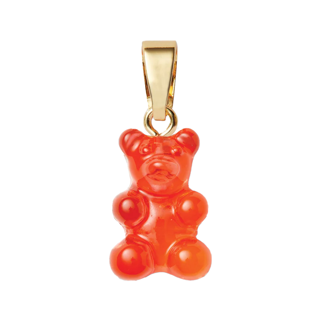 The nostalgia bear pendant with classic connector in gold and jelly red colour from the brand CRYSTAL HAZE