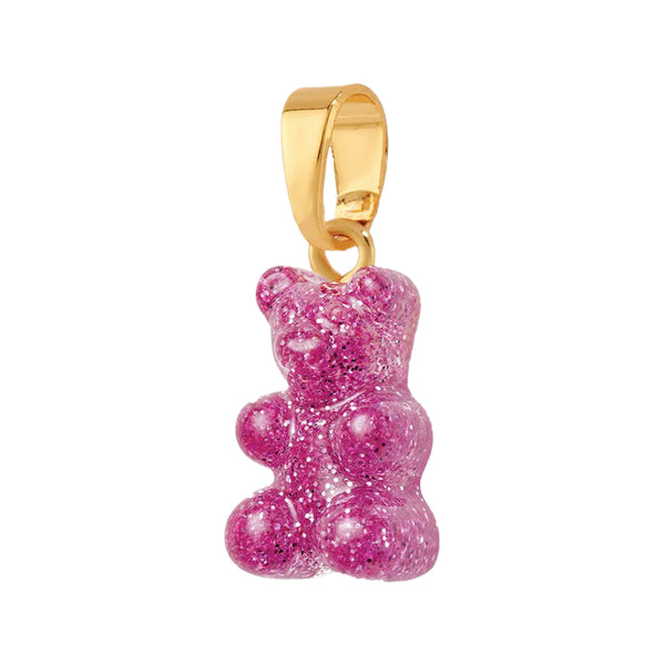 The nostalgia bear pendant with classic connector in gold and magenta colour from the brand CRYSTAL HAZE