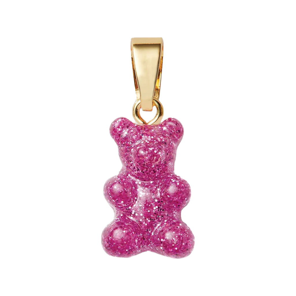 The nostalgia bear pendant with classic connector in gold and magenta colour from the brand CRYSTAL HAZE