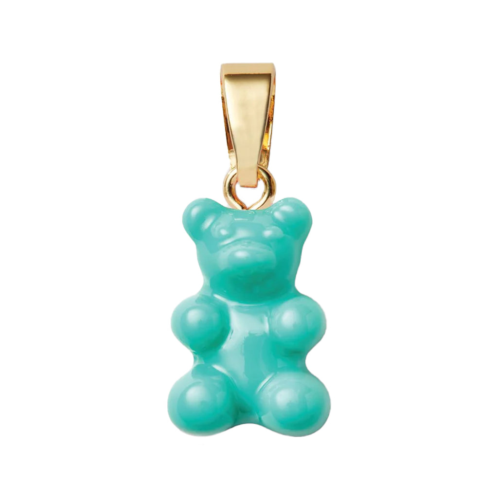 The nostalgia bear pendant with classic connector in gold and mykonos blue colour from the brand CRYSTAL HAZE