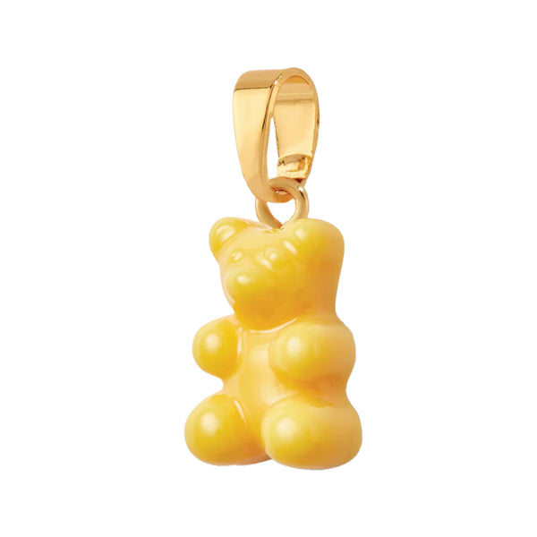 The nostalgia bear pendant with classic connector in gold and nyc taxi yellow colour from the brand CRYSTAL HAZE