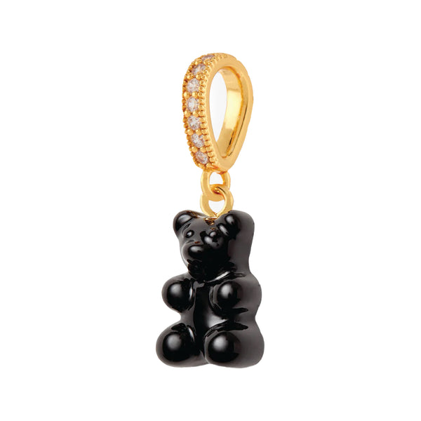 The nostalgia bear pendant with pave connector in gold and black colour from the brand CRYSTAL HAZE