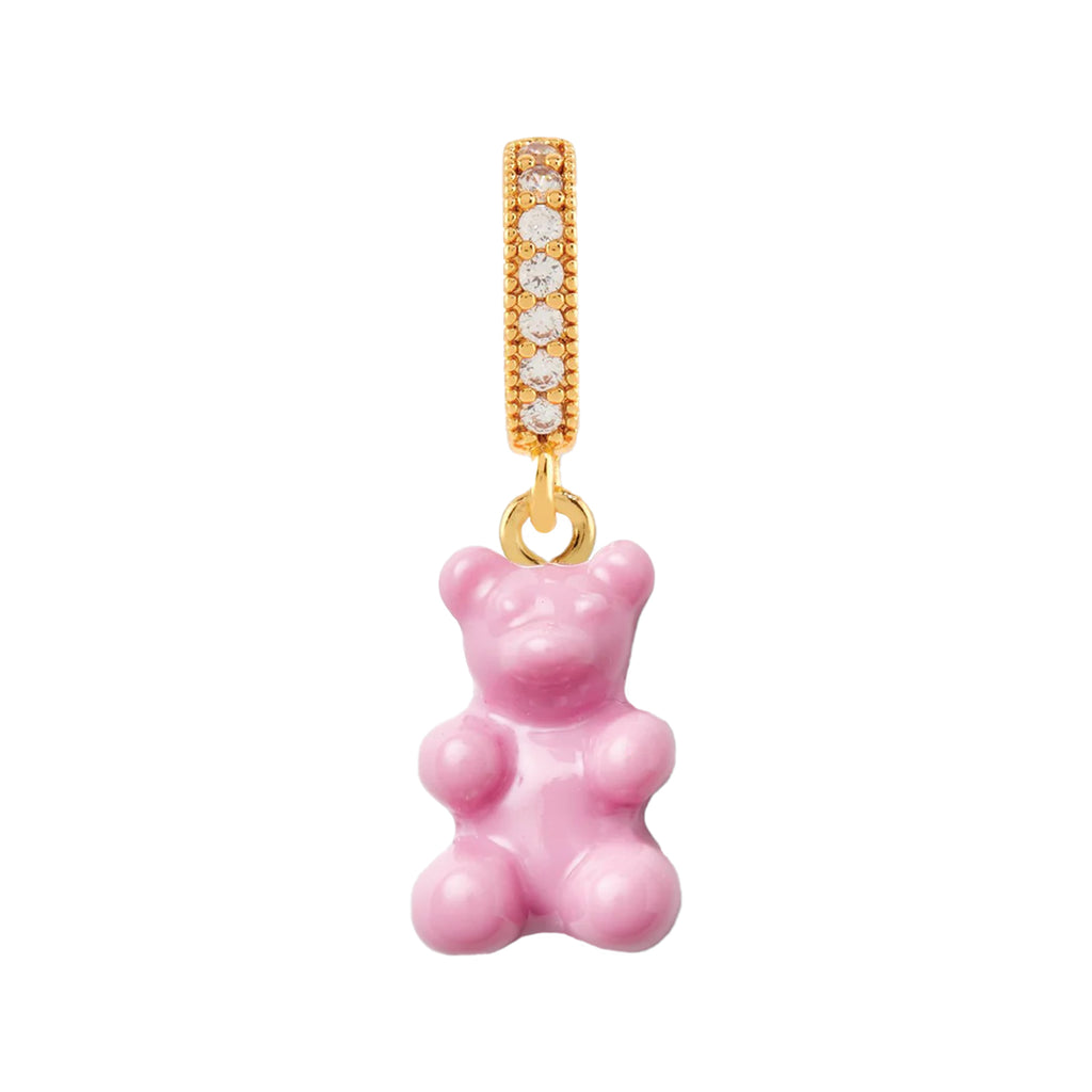 The nostalgia bear pendant with pave connector in gold and candy pink from the brand CRYSTAL HAZE