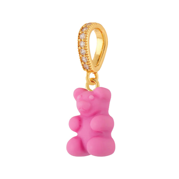 The Nostalgia Bear pendant with pave connector in gold and Elle Woods colours from the brand CRYSTAL HAZE