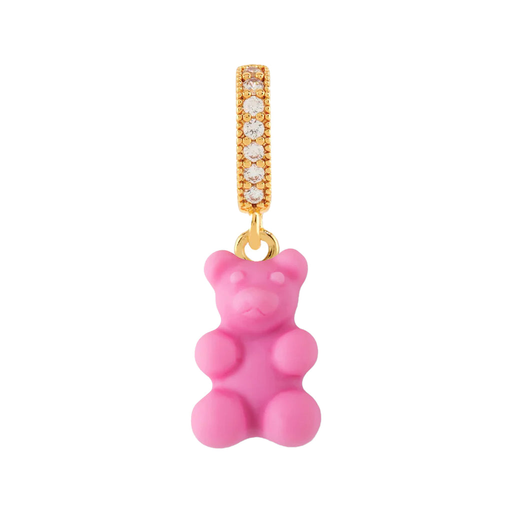 The Nostalgia Bear pendant with pave connector in gold and Elle Woods colours from the brand CRYSTAL HAZE