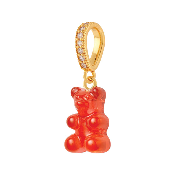 The nostalgia bear pendant with pave connector in gold and jelly red from the brand CRYSTAL HAZE