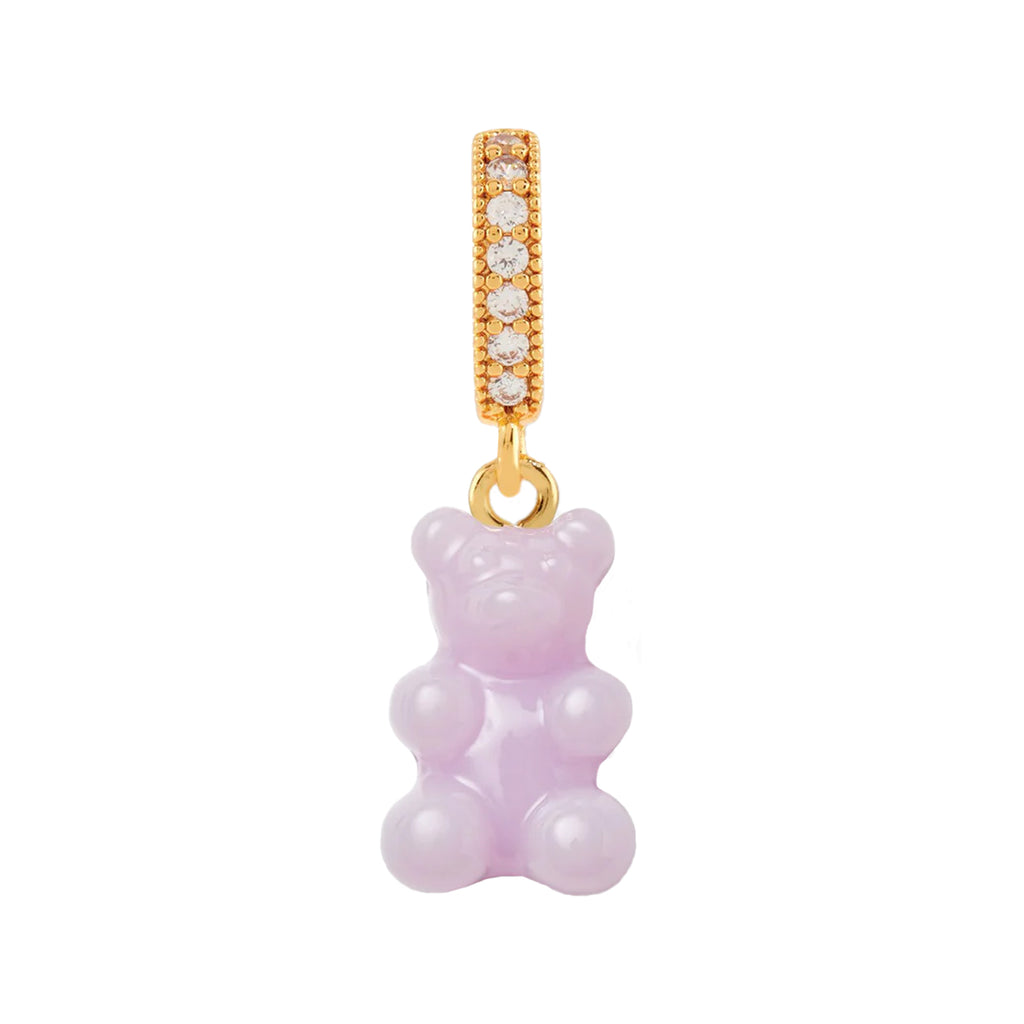 The nostalgia bear pendant with pave connector in gold and lavender colour from the brand CRYSTAL HAZE