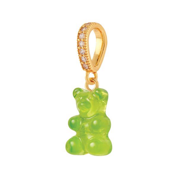 The nostalgia bear pendant with pave connector in gold and lime colour from the brand CRYSTAL HAZE