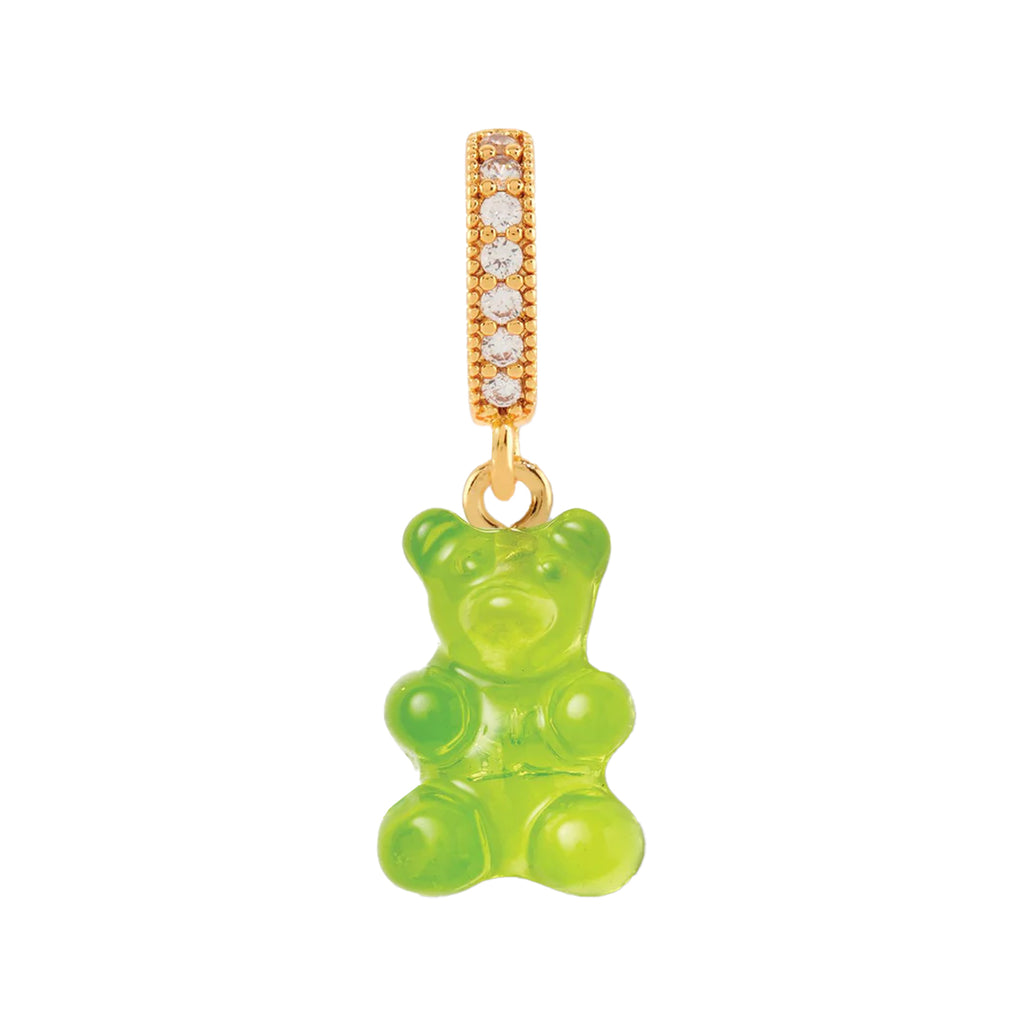 The nostalgia bear pendant with pave connector in gold and lime colour from the brand CRYSTAL HAZE