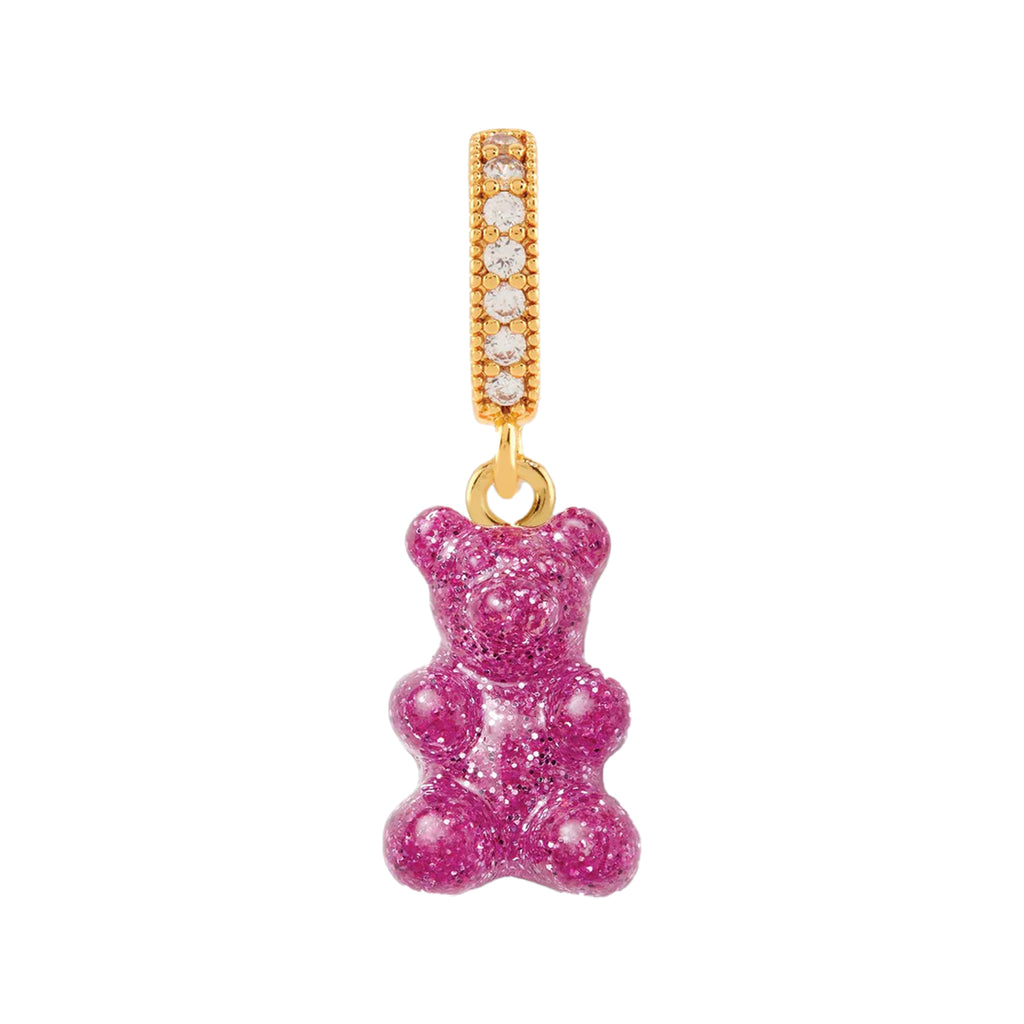 The nostalgia bear pendant with pave connector in gold and magenta colour from the brand CRYSTAL HAZE