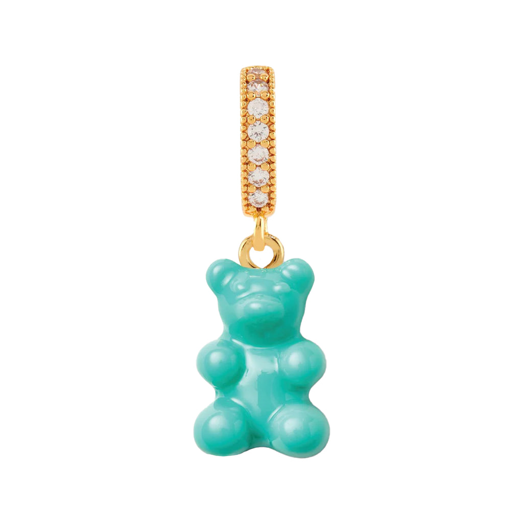 The nostalgia bear pendant with pave connector in gold and mykonos blue from the brand CRYSTAL HAZE