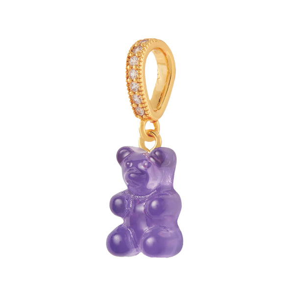 The nostalgia bear pendant with pave connector in gold and plum colour from the brand CRYSTAL HAZE