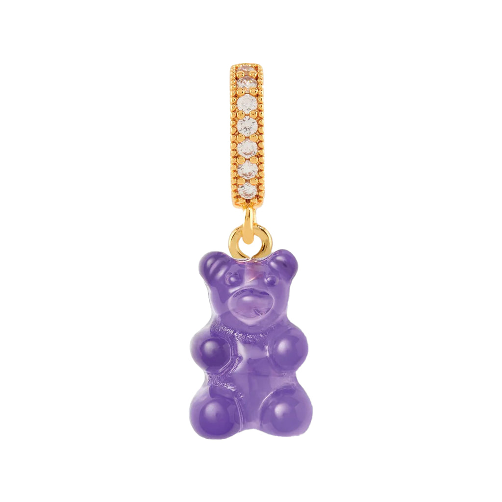 The nostalgia bear pendant with pave connector in gold and plum colour from the brand CRYSTAL HAZE