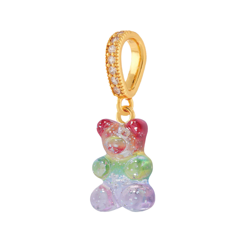 The Nostalgia Bear pendant with pave connector in gold and rainbow colours from the brand CRYSTAL HAZE