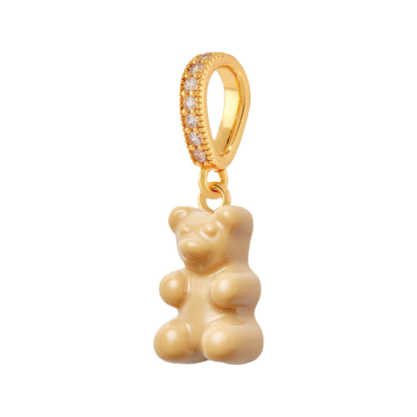 The nostalgia bear pendant with pave connector in gold and salt caramel colour from the brand CRYSTAL HAZE