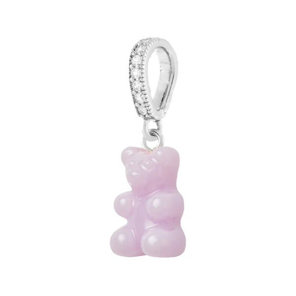 The nostalgia bear pendant with pave connector in silver and lavender from the brand CRYSTAL HAZE