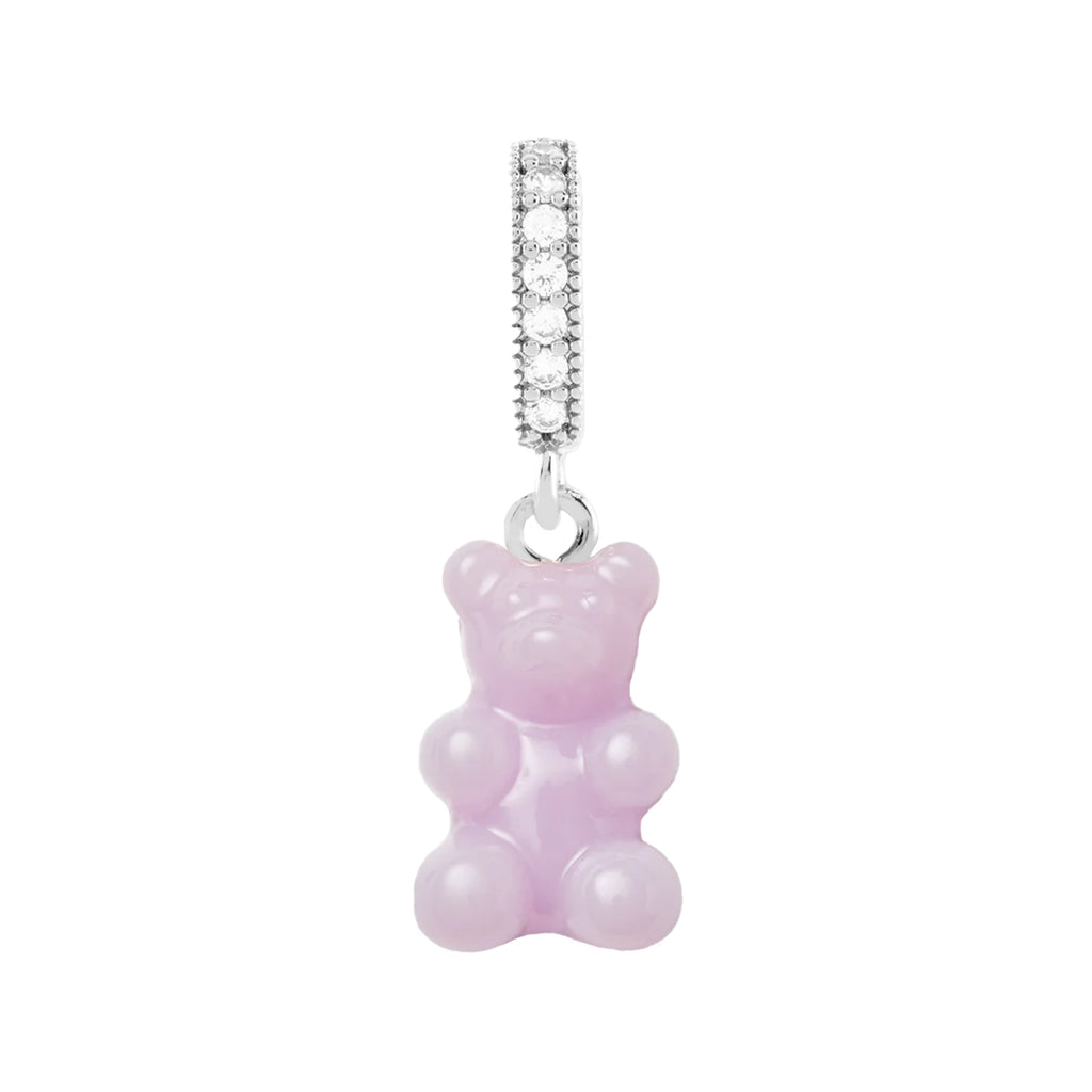 The nostalgia bear pendant with pave connector in silver and lavender from the brand CRYSTAL HAZE