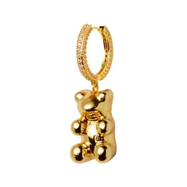 The Papa Bear hoop single earring in gold and clear colours from the brand CRYSTAL HAZE