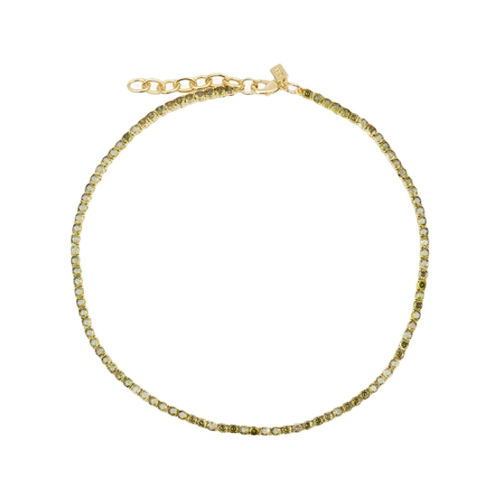 The Serena necklace in gold and olive colors from the brand CRYSTAL HAZE