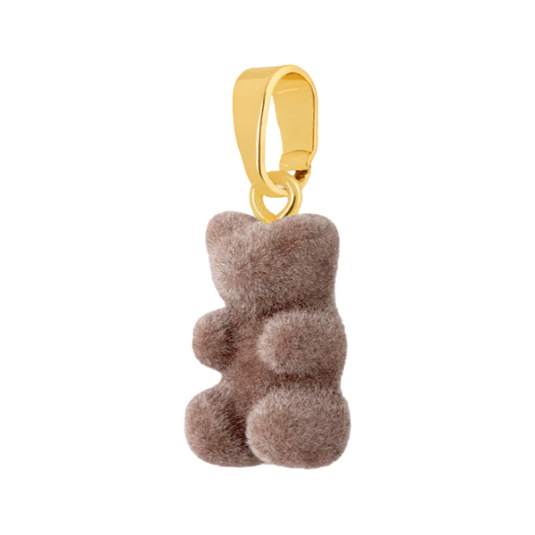 The velvet nostalgia bear pendant with classic connector in gold and latte colour from the brand CRYSTAL HAZE