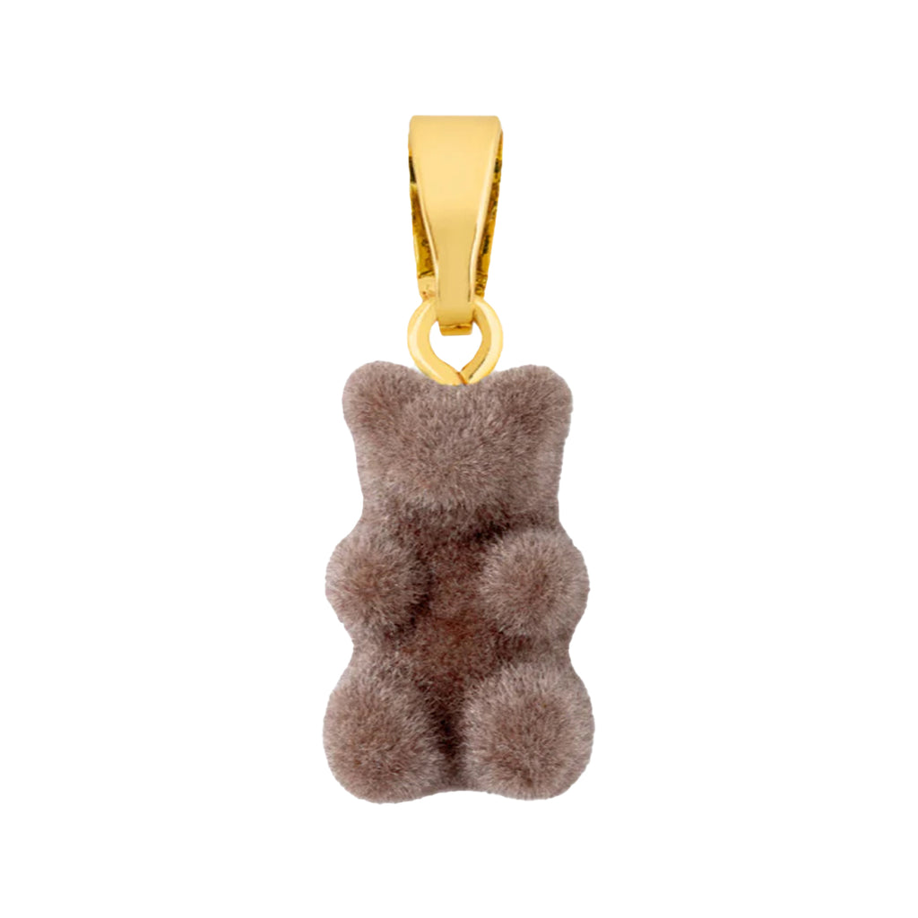 The velvet nostalgia bear pendant with classic connector in gold and latte colour from the brand CRYSTAL HAZE