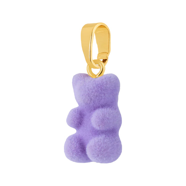 The velvet nostalgia bear pendant with classic connector in gold and violet colour from the brand CRYSTAL HAZE