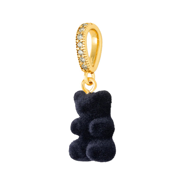 The velvet nostalgia bear pendant with pave connector in gold and black colour from the brand CRYSTAL HAZE