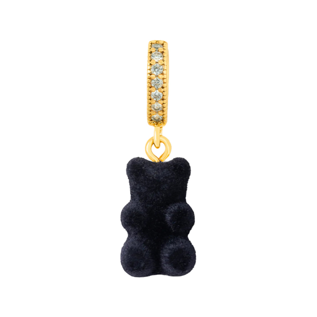 The velvet nostalgia bear pendant with pave connector in gold and black colour from the brand CRYSTAL HAZE