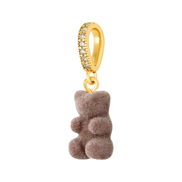 The velvet nostalgia bear pendant with pave connector in gold and latte colour from the brand CRYSTAL HAZE