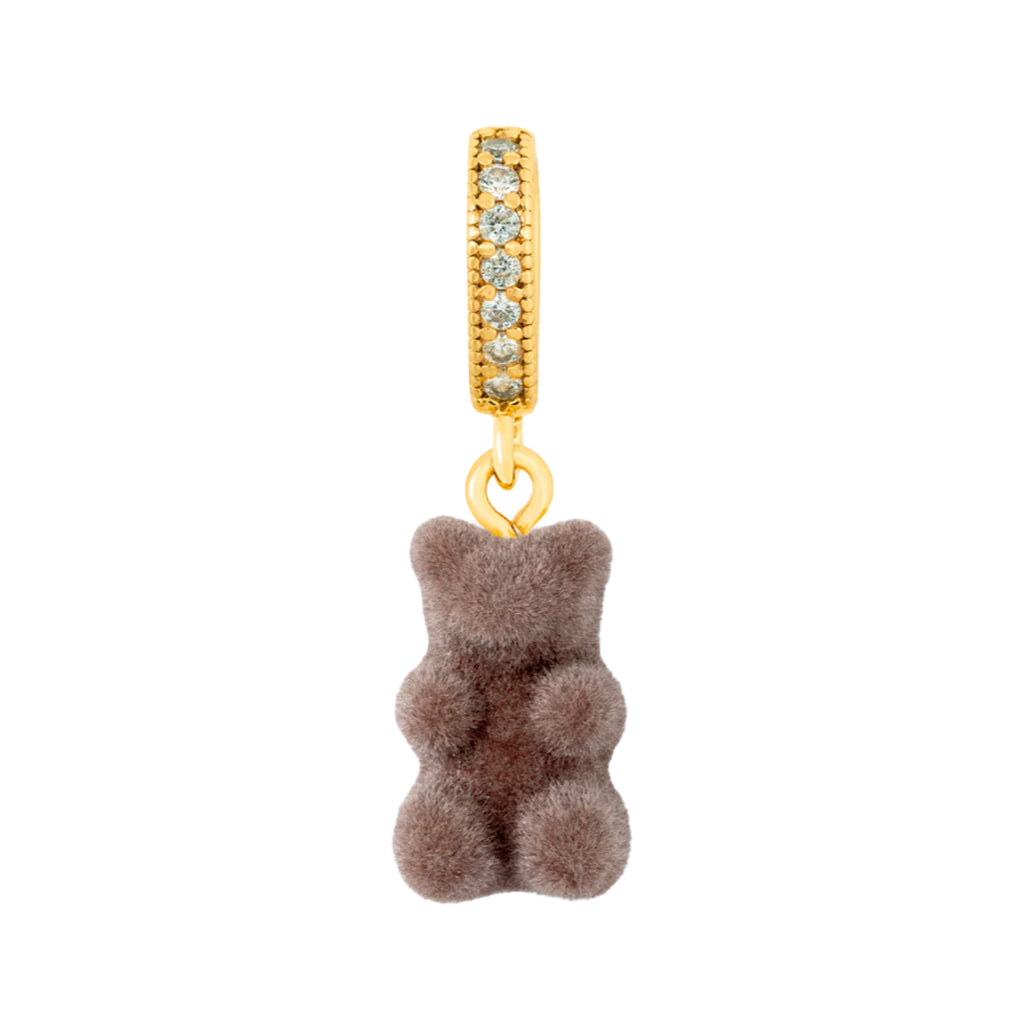 The velvet nostalgia bear pendant with pave connector in gold and latte colour from the brand CRYSTAL HAZE