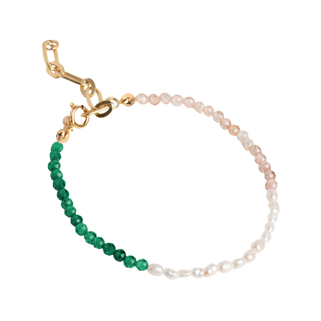 The Gabriella bracelet in gold, green and pearl colour from the brand ENAMEL COPENHAGEN