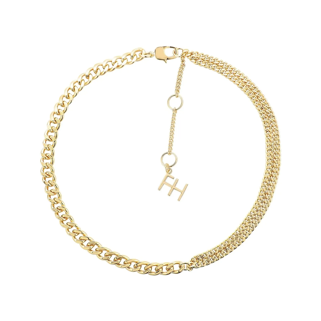 The Amplify double curb-chain necklace in gold colour from the brand F+H JEWELLERY