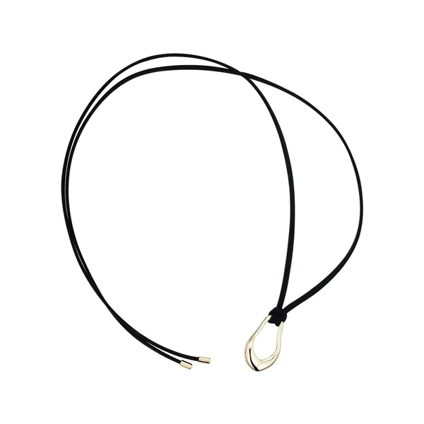 The Unusual long hoop earrings with Cord necklace in gold and black colours from the brand F+H JEWELLERY