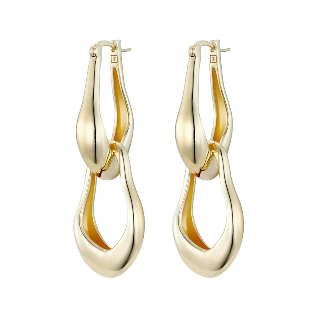 The Unusual long hoop earrings with Cord necklace in gold and black colours from the brand F+H JEWELLERY