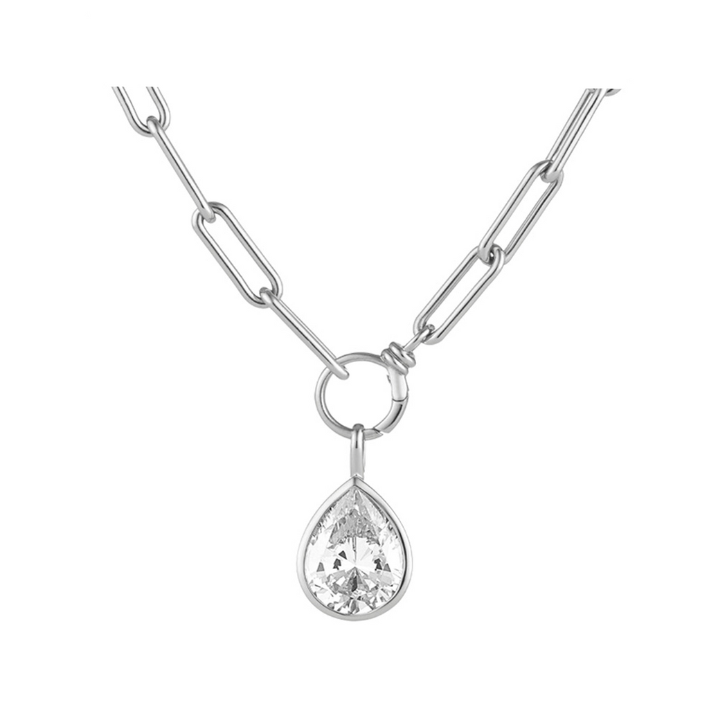 The plain chain & drop pendant in silver and clear colors from the brand HEAVENLY LONDON