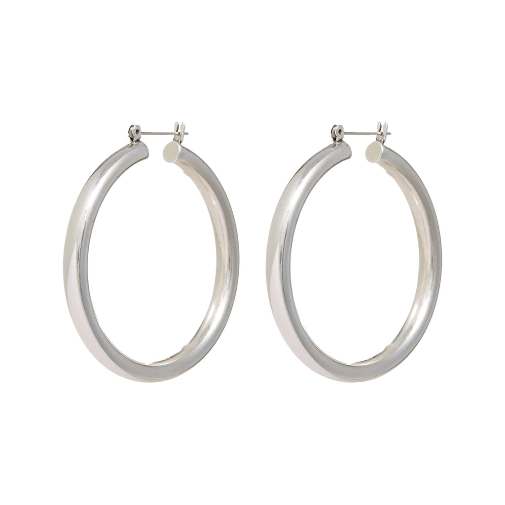 The Amalfi tube hoop earrings in silver colour from the brand LUV AJ