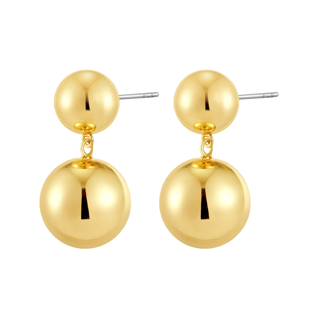 The double ball stud earrings in gold colour from the brand LUV AJ