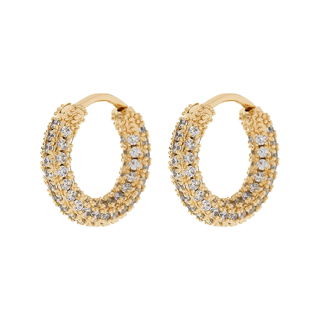 The pave amalfi huggie earrings in gold colour from the brand LUV AJ