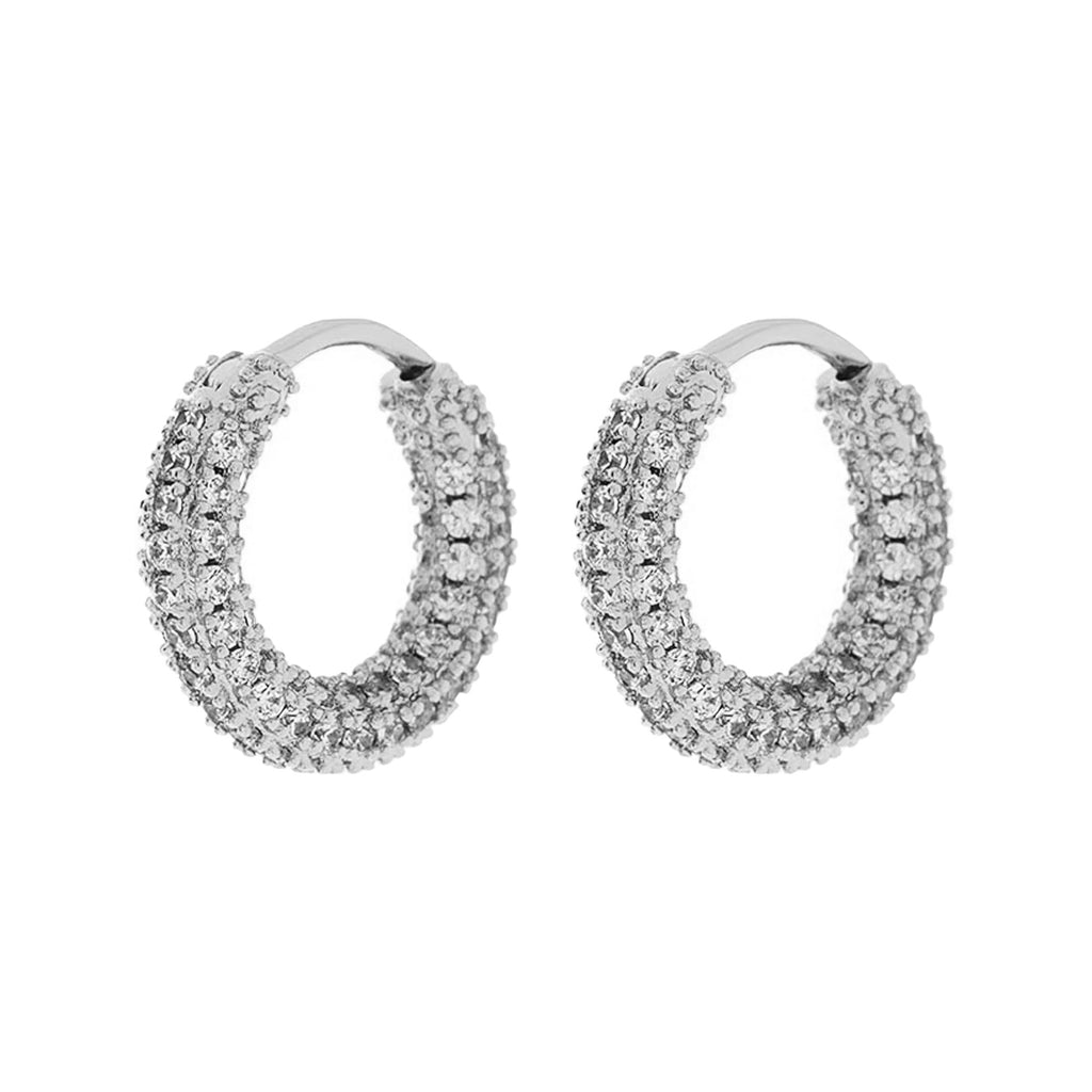 The pave amalfi huggie earrings in silver colour from the brand LUV AJ