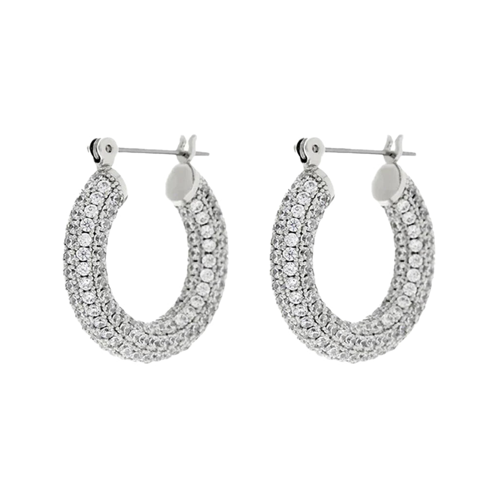 The Pave Amalfi hoop earrings in silver colour from the brand LUV AJ