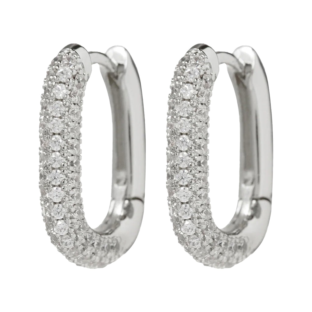 The pave chain link huggie earrings in silver colour from the brand LUV AJ