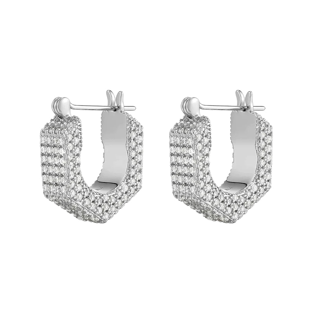 The Pave hex bolt huggie earrings in silver colour from the brand LUV AJ