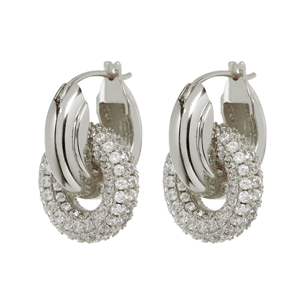 The pave interlock hoop earrings in silver colour from the brand LUV AJ