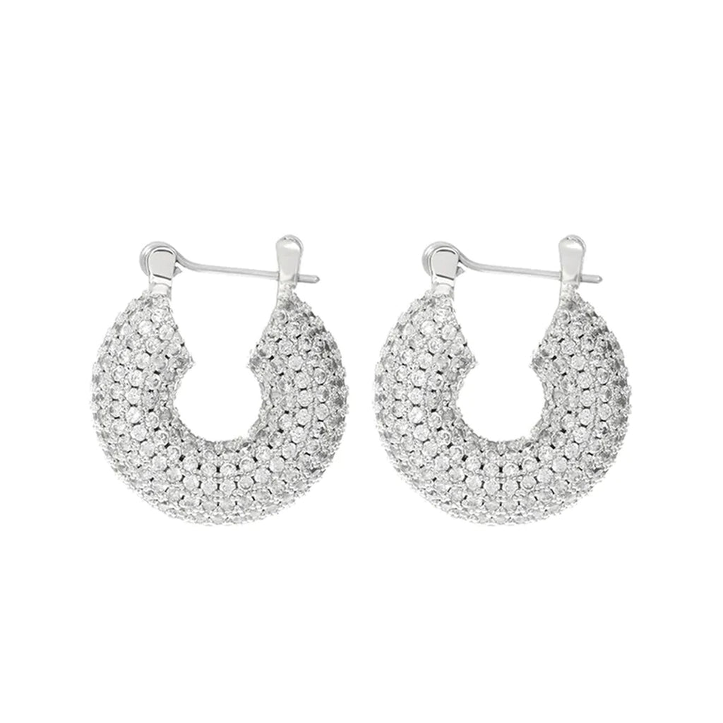 The Pave mini donut hoop earrings in silver colour from the brand LUV AJ