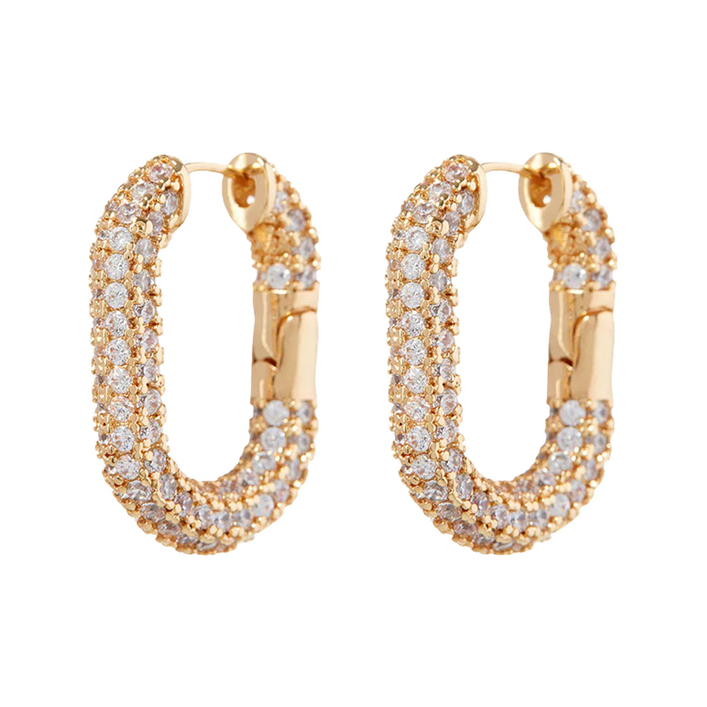 The XL Pave chain link hoop earrings in gold and clear colours from the brand LUV AJ