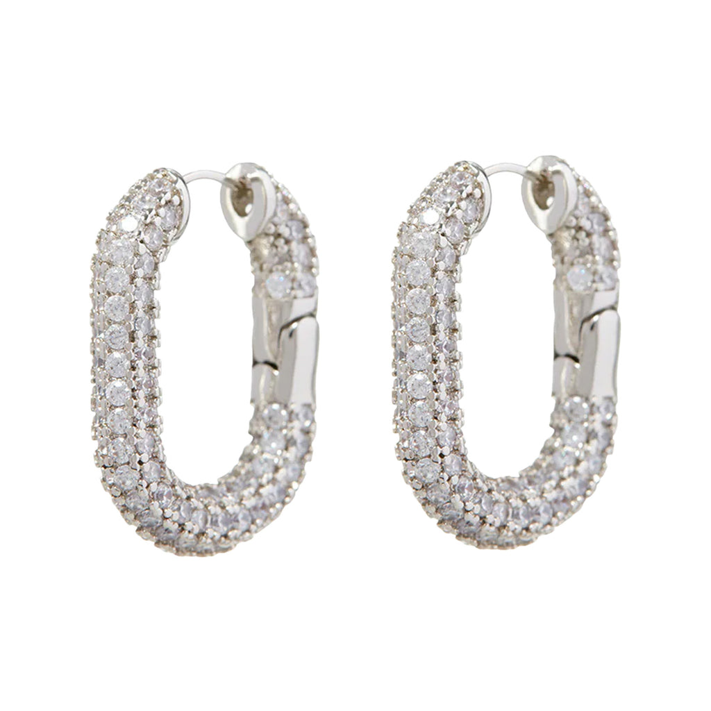 The XL pave chain Link hoop earrings in silver and clear colours from the brand LUV AJ