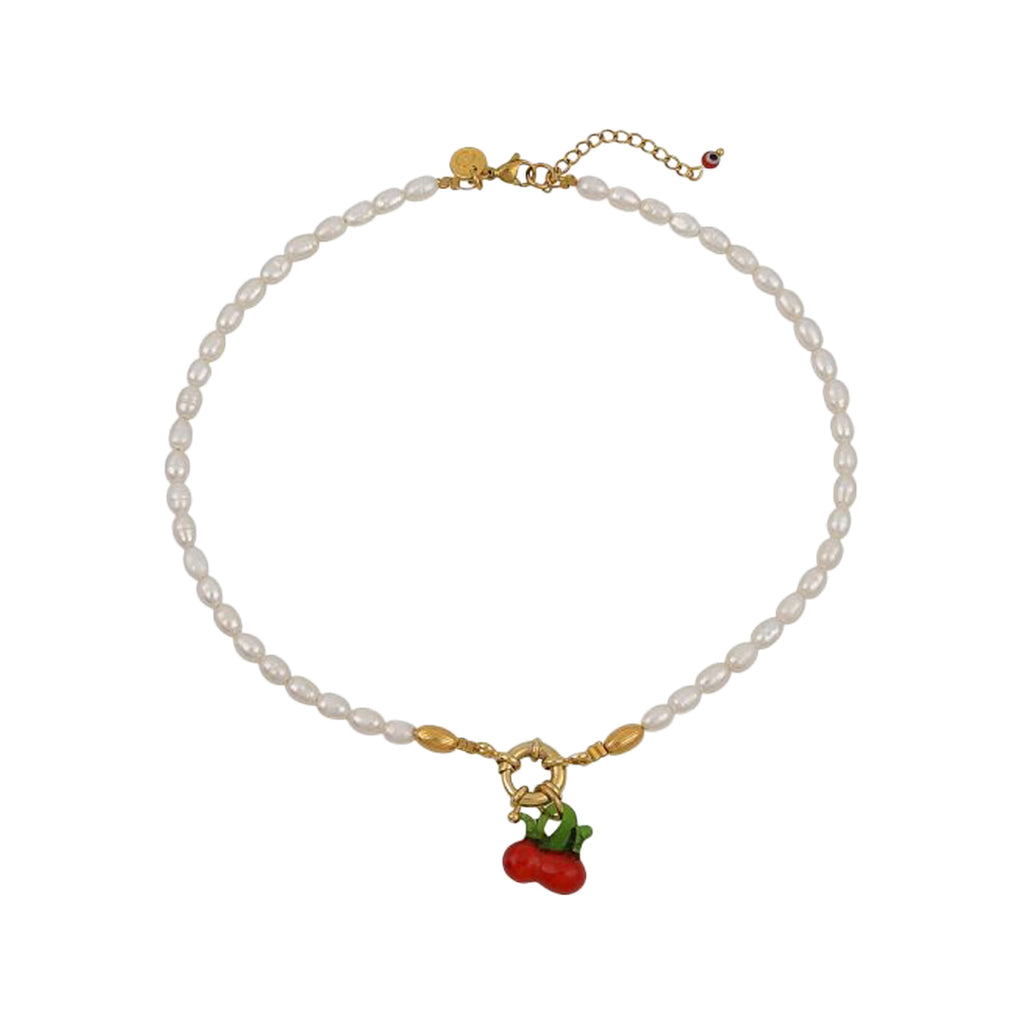 The Cherry Ice Cream Smile necklace in gold, pearl and red colours from the brand MAYOL JEWELRY