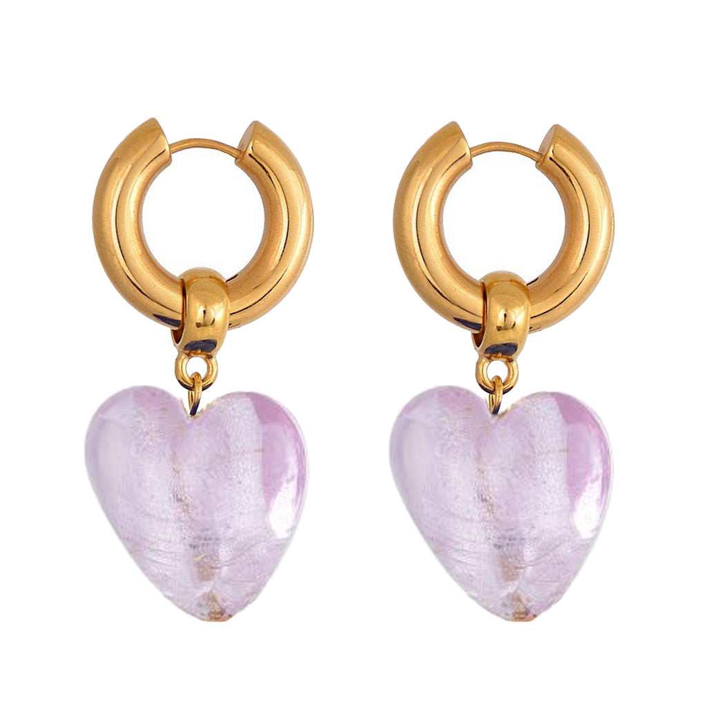 The Heart Of Glass hoop earrings in gold and baby pink colours from the brand MAYOL JEWELRY